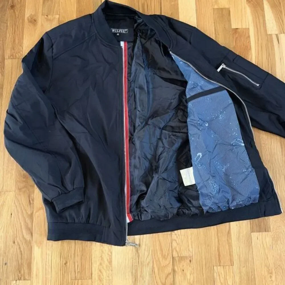 WULFUL‎ Mens Casual Lightweight Jacket Softshell Flight Bomber Medium, Black